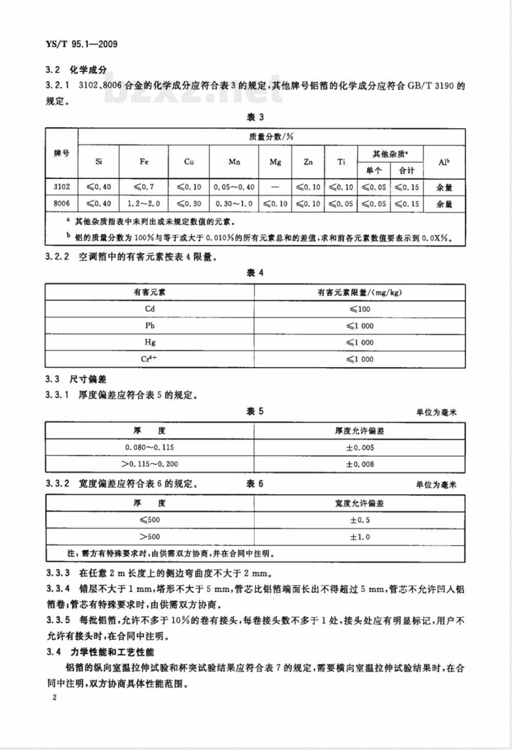 YS/T 95.1-2009 空调器散热片用铝箔 第1部分 基材