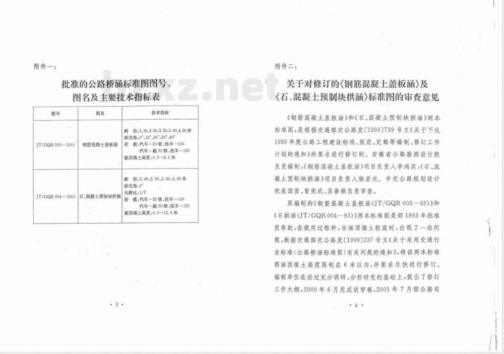 JT/GQB 003-2003 公路桥涵标准图 钢筋混凝土盖板涵