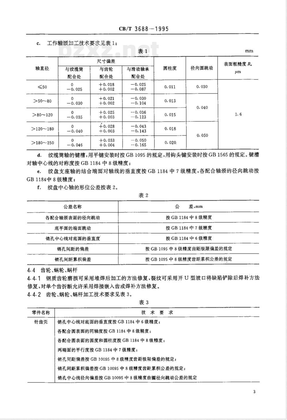 CB/T 3688-1995 船用起锚机和起锚绞盘修理技术要求