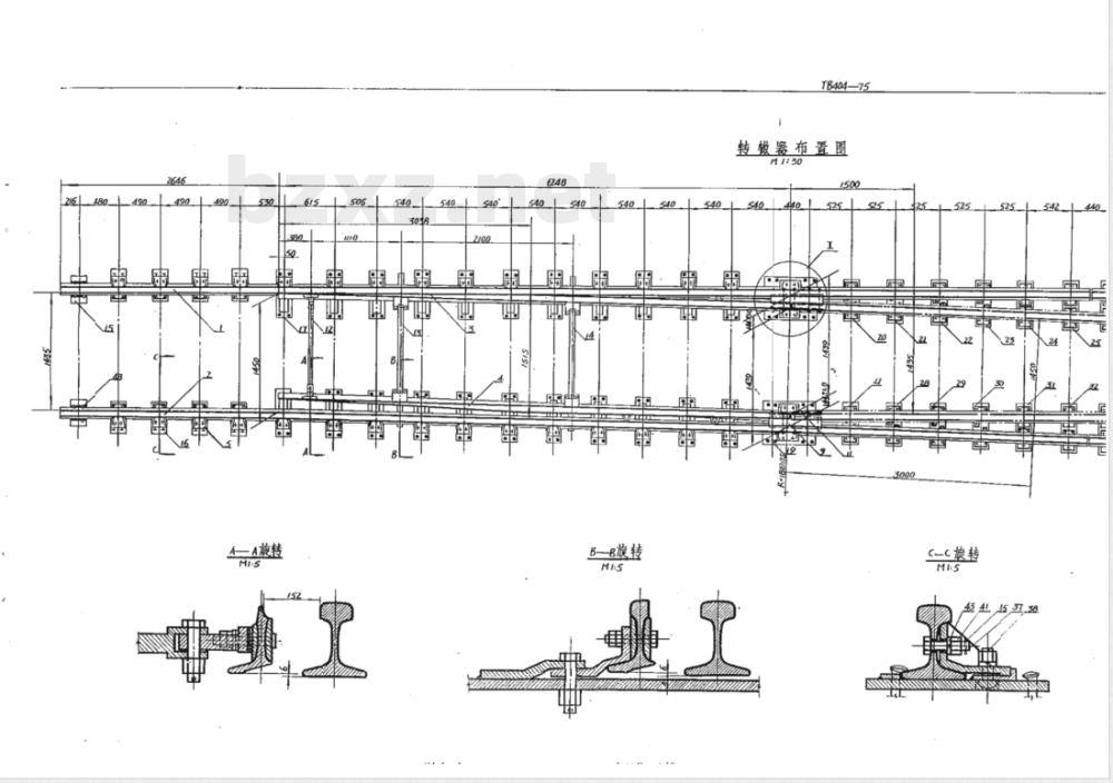 TB/T 404-1975 每米50公斤钢轨6.25米尖轨转辙器(普通钢轨直线尖轨)