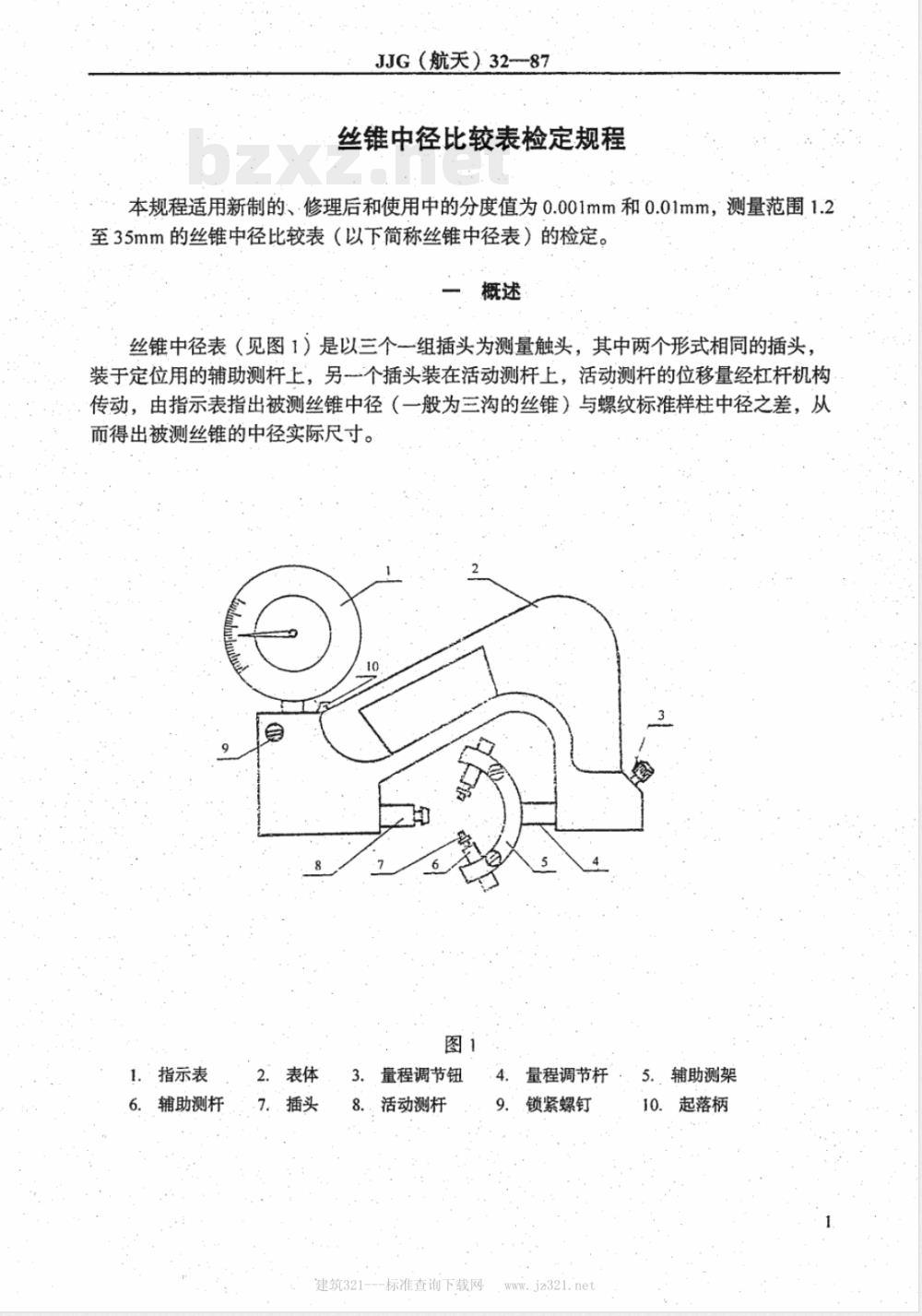 JJG 32-1987 丝锥中径比较表检定规程