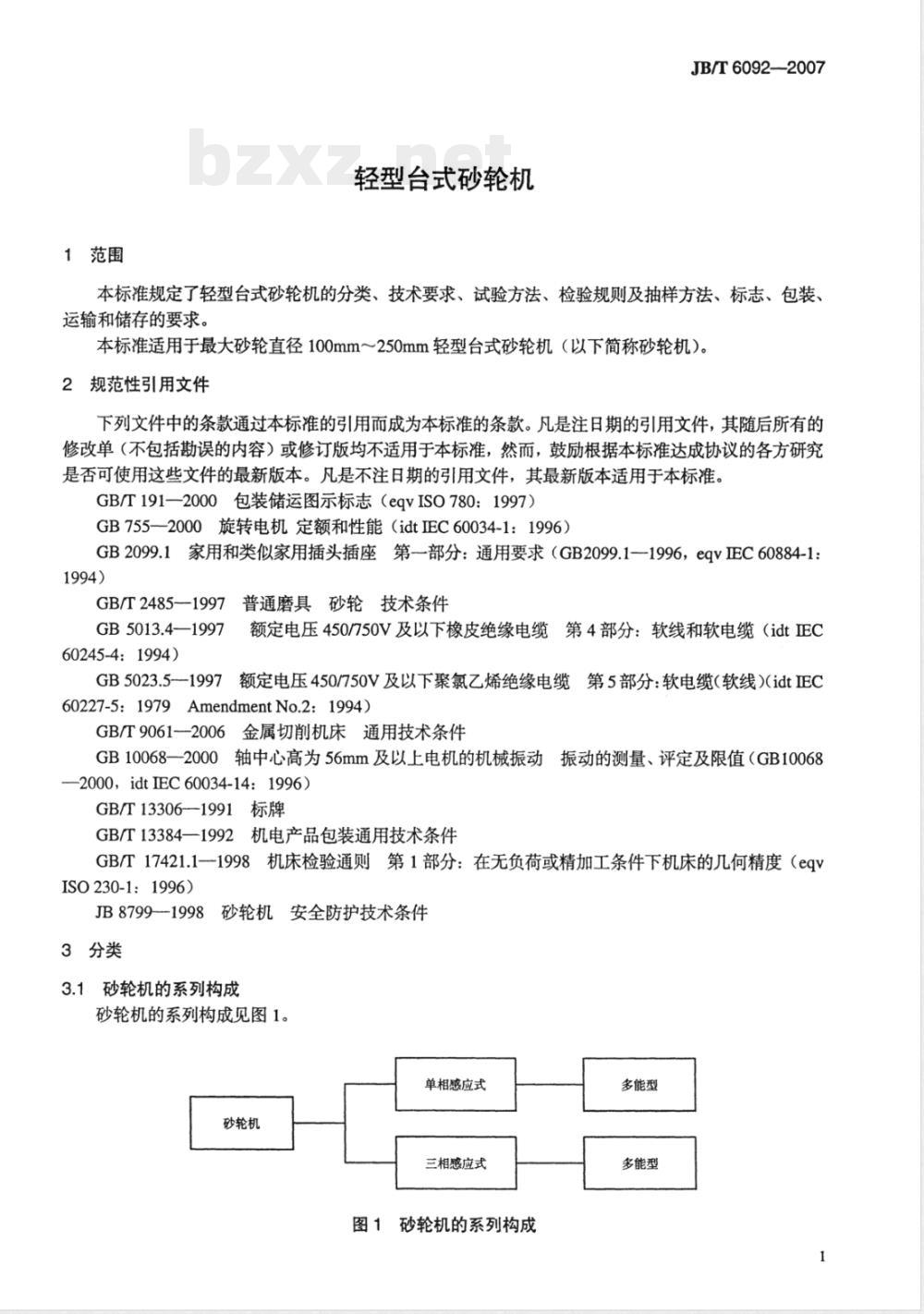 JB/T 6092-2007 轻型台式砂轮机