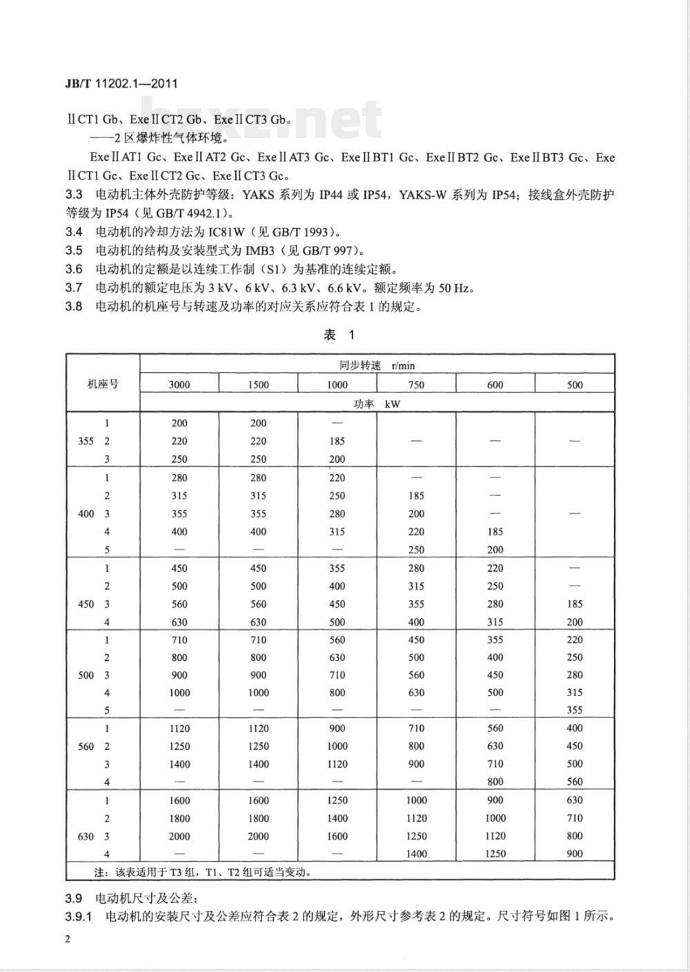 JB/T 11202.1-2011高压增安型三相异步电动机技术条件 第1部分：YAKS、YAKS-W系列高压增安型三相异步电动机（机座号355～630） 