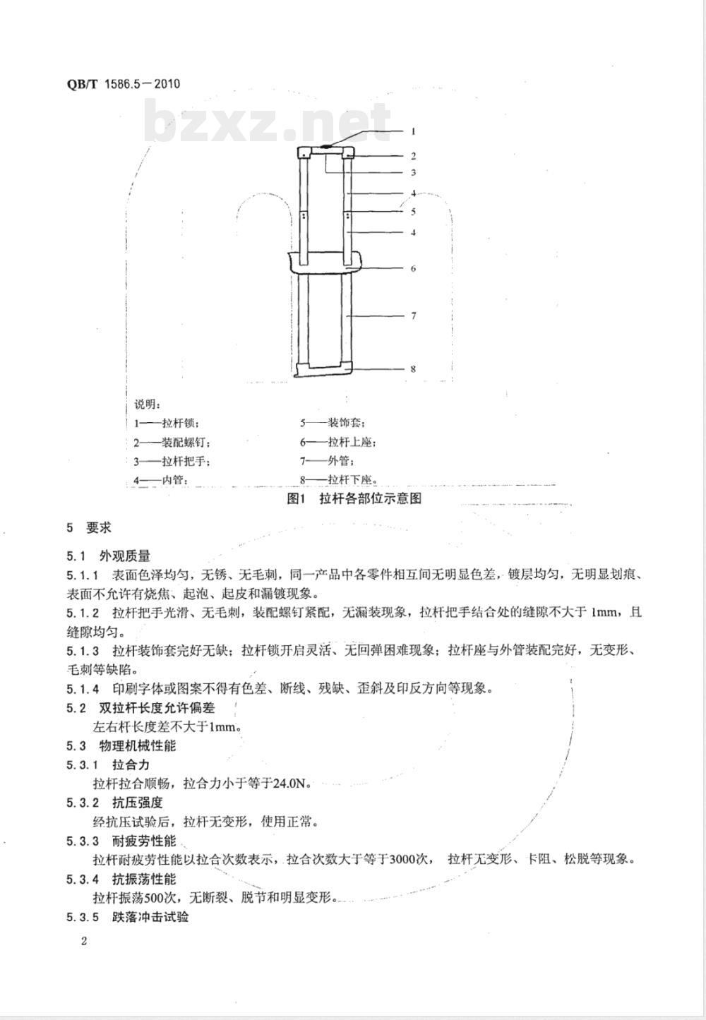 QB/T 1586.5-2010箱包五金配件  拉杆 