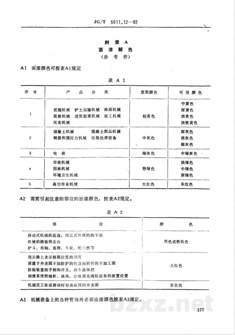 JG/T 5011.12-1992 建筑机械涂漆通用技术条件