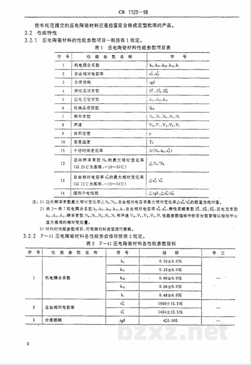 CB 1125-1998 水声用压电陶瓷材料规范