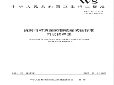 WS/T 421-2024抗酵母样真菌药物敏感性试验标准 肉汤稀释法 
