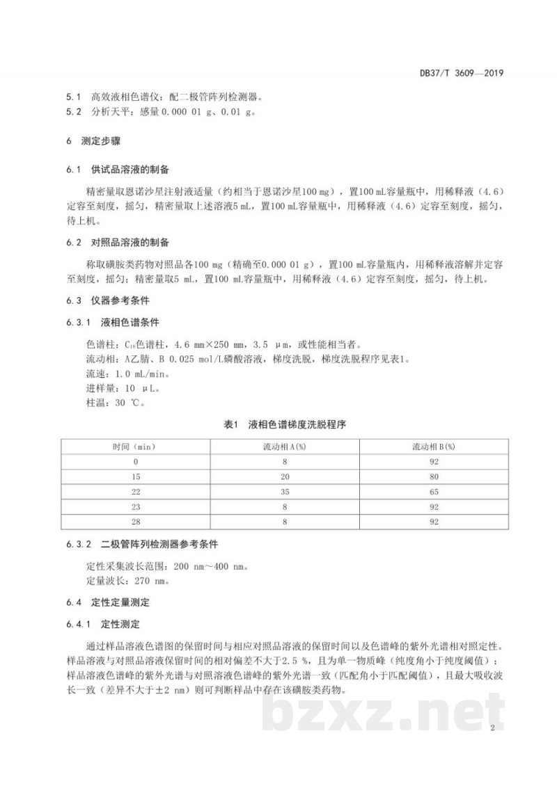 DB37/T 3609-2019恩诺沙星注射液中磺胺类药物的测定—高效液相色谱法