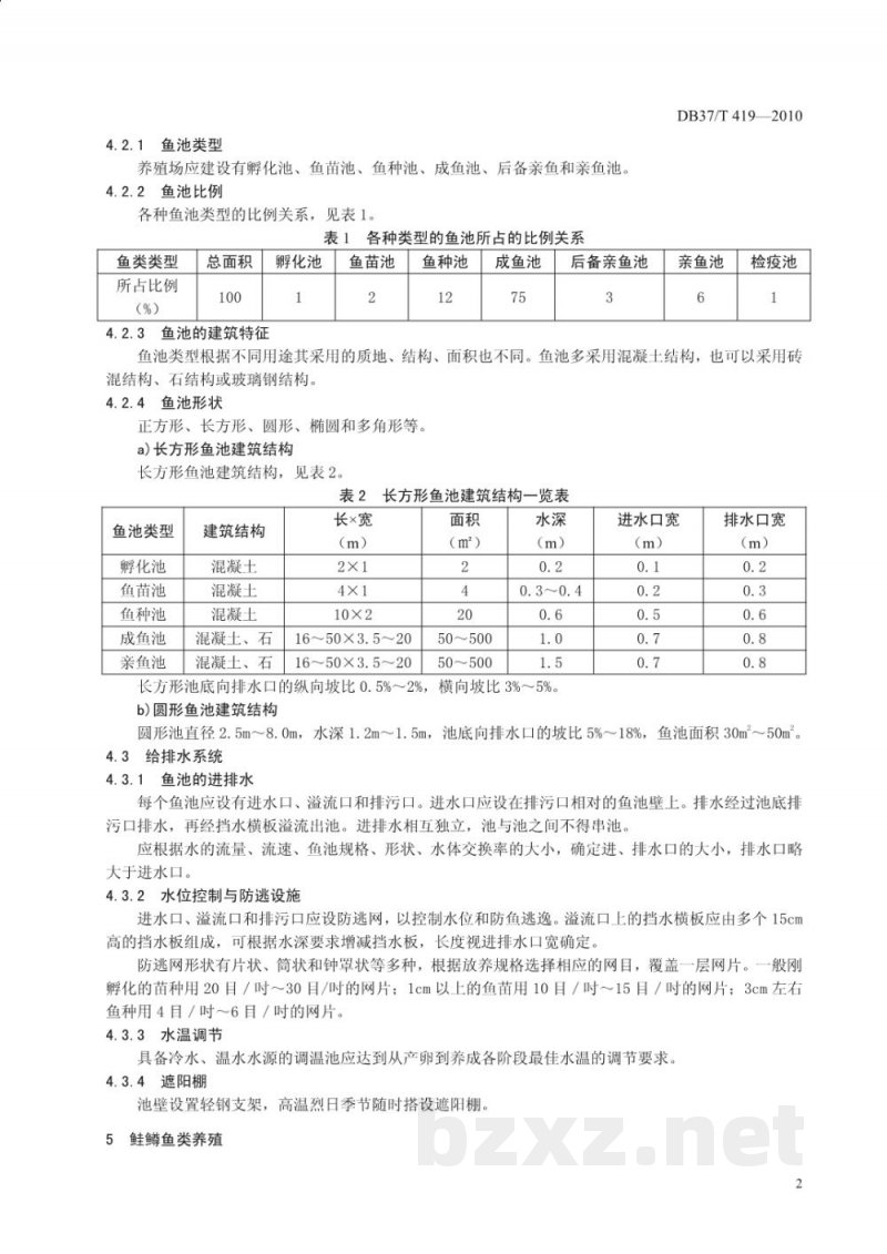 DB37/T 419-2010鲑鳟工厂化冷流水养殖操作规程