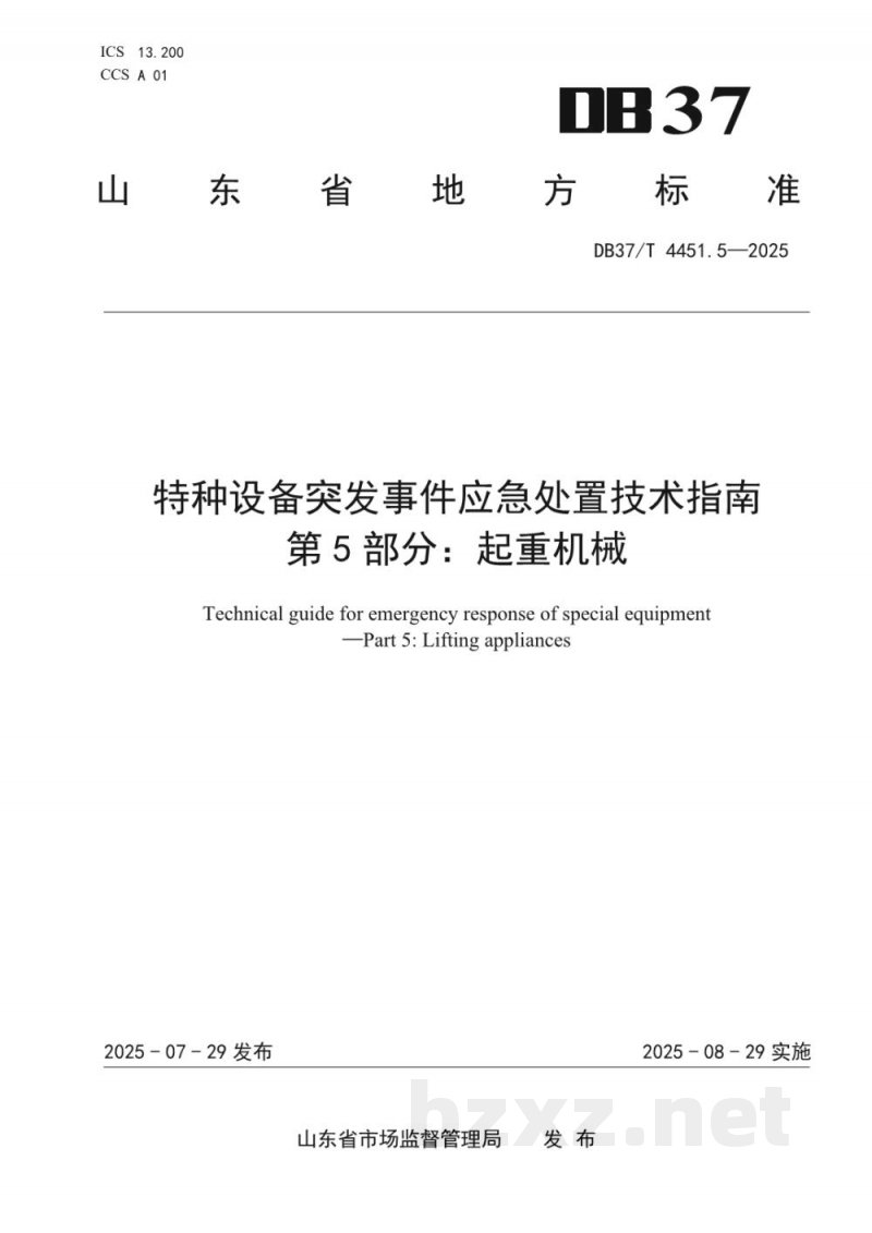 DB37/T 4451.5-2025特种设备突发事件应急处置技术指南 第5部分：起重机械