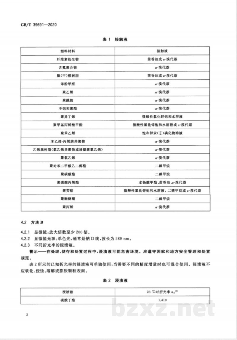 GB/T 39691-2020塑料  折光率的测定 