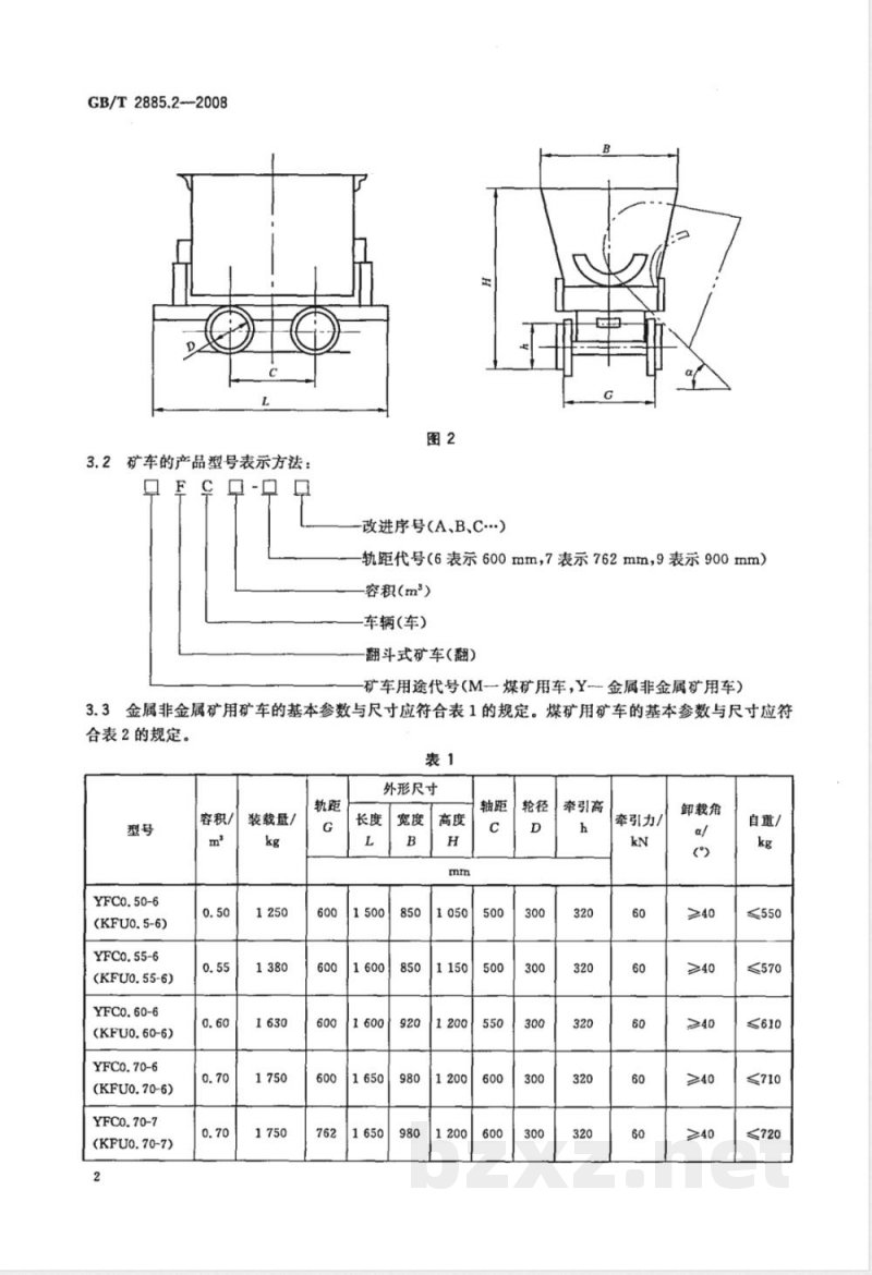 GB/T 2885.2-2008 矿用窄轨车辆 第2部分: 翻斗式矿车