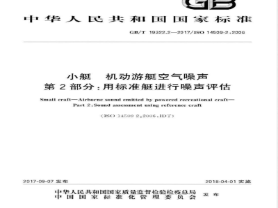 GB/T 19322.2-2017小艇 机动游艇空气噪声 第2部分：用标准艇进行噪声评估 