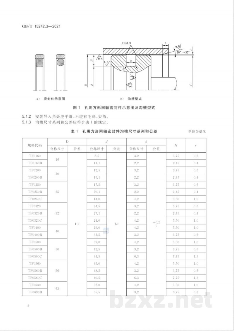 GB/T 15242.3-2021液压缸活塞和活塞杆动密封装置尺寸系列 第3部分：同轴密封件沟槽尺寸系列和公差 
