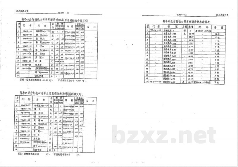 TB/T 399-1975 每米43和50公斤钢轨9、12号单开道岔(型式尺寸)